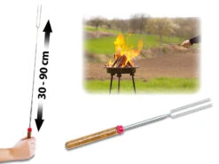 Infactory Grillstab:Teleskop-Grillspieß & -Gabel Mit Holzgriff, Ausziehbar Von 30 - 90 Cm