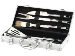 Rosenstein & Söhne Grillkoffer:Edelstahl-Grillbesteck Im Aluminium-Koffer