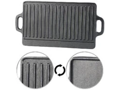 Rosenstein & Söhne Gusseisen Grillplatten:Gusseiserne Wende-Grillplatte Für Ofen, Herd & Grill, 46 X 23 Cm