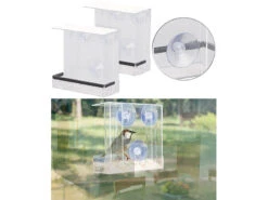 Royal Gardineer Futterhäuschen:2er-Set Vogel-Futterhäuser Aus Acryl, Je 2 Silos, Saugnapf-Befestigung