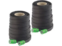 Royal Gardineer Bewässerungsschlauch:2er-Set Flache Perlschläuche, Schnellanschluss & Stopp-Ventil, 50 M