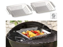Rosenstein & Söhne Grillkorb:4er-Set Edelstahl-Grill-Schalen Für Gemüse Und Kleines Grillgut, 1 Mm