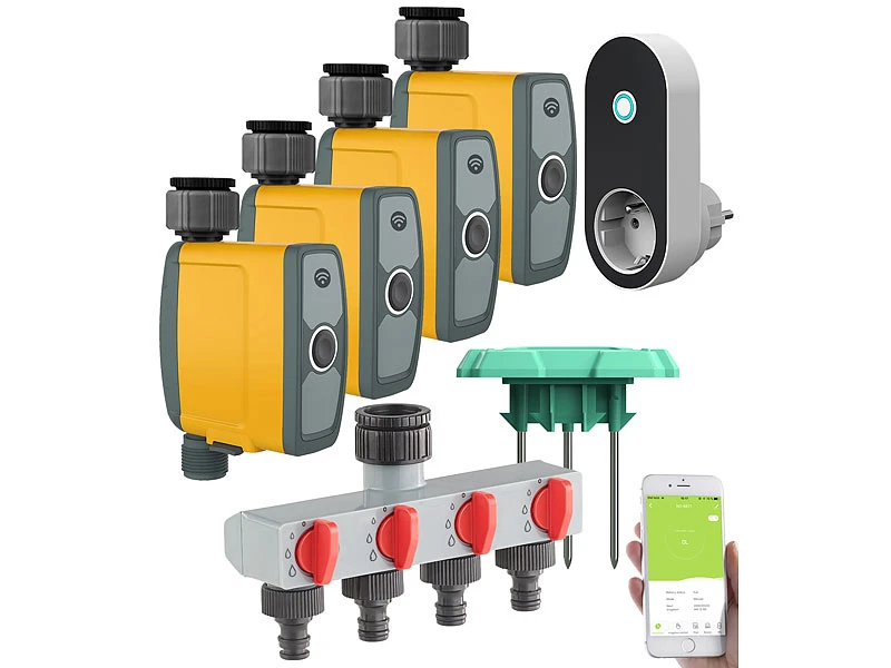Royal Gardineer Gartenbewässerung:WLAN-Bewässerungscomputer, 4-Wege-Verteiler, Feuchtigkeitssensor, App 4 Royal Gardineer Gartenbewässerung:WLAN-Bewässerungscomputer, 4-Wege-Verteiler, Feuchtigkeitssensor, App – Bild 2