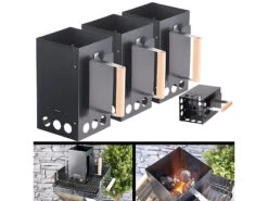 Infactory Holzkohleanzünder:3er-Set Grill-Anzündkamine Für Kohle Und Briketts, Schwarz