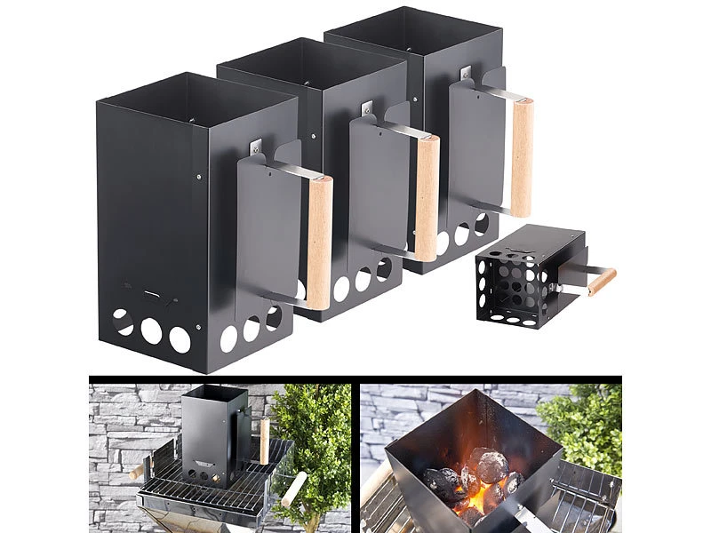Infactory Holzkohleanzünder:3er-Set Grill-Anzündkamine Für Kohle Und Briketts, Schwarz 3 Infactory Holzkohleanzünder:3er-Set Grill-Anzündkamine Für Kohle Und Briketts, Schwarz