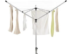 Royal Gardineer Wäscheständer:4-Arm-Wäschespinne Aus Aluminium, 60 Meter Wäscheleine, Mit Bodenanker
