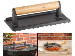 Rosenstein & Söhne Grillpresse:2er-Set BBQ-Fleischbeschwerer & Burgerpressen, Emailliertes Gusseisen -Rosenstein & Söhne Shop nx6829 6 1