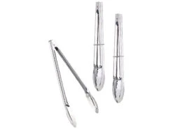 Rosenstein & Söhne Grillbesteck:3er-Set Rostfreie Grillzange Aus Chromstahl, Rundgezahnte Greifflächen