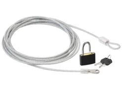 AGT Fahrradschloss:Wetterfestes Stahlseil Mit Vorhängeschloss, Ummantelt, 3 M, Ø 0,4 Cm