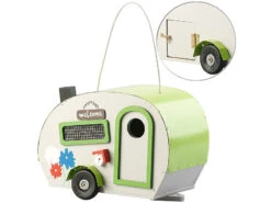 Royal Gardineer Vogelhaus Wohnwagen:Nistkasten In Wohnwagen-Optik Aus Holz Mit Metalldach, Mit Verzierung