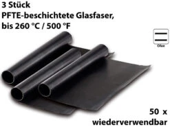Rosenstein & Söhne Grillfolie:Dauer-BBQ-Grillmatte & Antihaft-Bratfolie Aus Glasfaser, 3 Stück