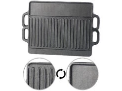 Rosenstein & Söhne Grillplatte:2er-Set Gusseiserne Wende-Platten Für Grill, Ofen Und Herd, 46 X 23 Cm