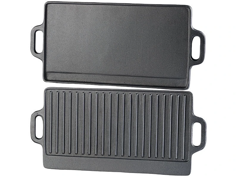 Rosenstein & Söhne Grillplatte Induktion:2er-Set Gusseiserne Wende-Grillplatten Für Grill & Ofen, 51 X 23,5 Cm 4 Rosenstein & Söhne Grillplatte Induktion:2er-Set Gusseiserne Wende-Grillplatten Für Grill & Ofen, 51 X 23,5 Cm – Bild 2