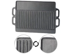Rosenstein & Söhne Grillplatte Induktion:2er-Set Gusseiserne Wende-Grillplatten Für Grill & Ofen, 51 X 23,5 Cm