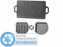 Rosenstein & Söhne Guss Grillplatte:Gusseiserne Wende-Grillplatte Für Ofen, Herd & Grill Versandrückläufer