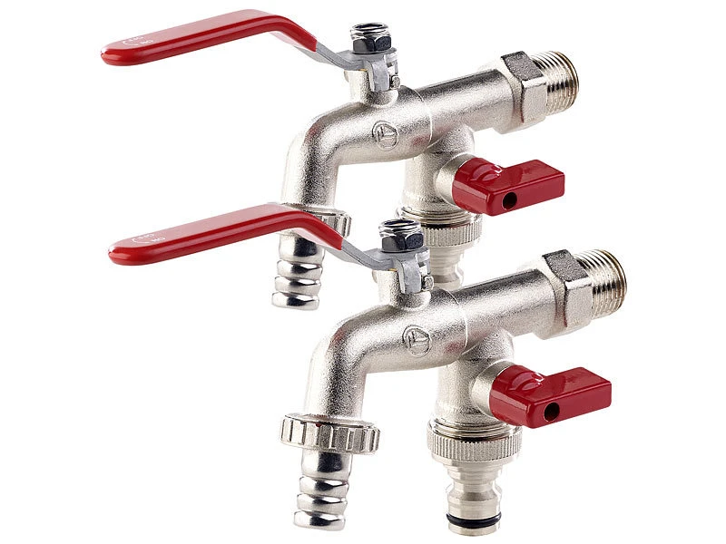 Royal Gardineer Wasserhahn Aussen:2er-Set Doppel-Wasserhähne Mit Kugelauslaufventil, 1/2-Zoll-Anschluss 3 Royal Gardineer Wasserhahn Aussen:2er-Set Doppel-Wasserhähne Mit Kugelauslaufventil, 1/2-Zoll-Anschluss