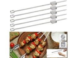 Rosenstein & Söhne Spieße Zum Grillen:6er-Set XXL-Edelstahl-Grillspieße Mit Schiebemechanismus, Je 34 Cm