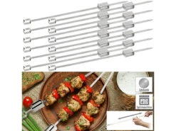 Rosenstein & Söhne Grillspieße Lagerfeuer:12er-Set XXL-Edelstahl-Grillspieße Mit Schiebemechanismus, Je 34 Cm