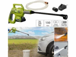 AGT Professional Mobiler Druckreiniger:Akku-Druckreiniger Mit Schnell-Ladegerät, 2 Aufsätze, Zweitakku, 25bar -Rosenstein & Söhne Shop zx7037 11 2