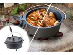 Rosenstein & Söhne Töpfe:Dutch Oven Aus Gusseisen Mit Standfüßen, 2in1-Deckel & -Pfanne, 6 L -Rosenstein & Söhne Shop zx7058 5