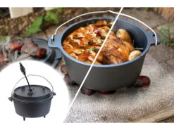 Rosenstein & Söhne Schmortopf:Dutch Oven Aus Gusseisen Mit Standfüßen, 2in1-Deckel & -Pfanne, 9 L -Rosenstein & Söhne Shop zx7059 5