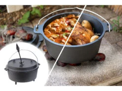 Rosenstein & Söhne Feuertopf:Dutch Oven Aus Gusseisen Mit Standfüßen, 2in1-Deckel & -Pfanne, 12 L -Rosenstein & Söhne Shop zx7060 5