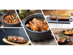 Semptec Topf:9-teiliges Gusseisen-Dutch-Oven-Set Mit Aufbewahrungskiste Aus Holz -Rosenstein & Söhne Shop zx7089 10