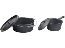 Semptec Topf:9-teiliges Gusseisen-Dutch-Oven-Set Mit Aufbewahrungskiste Aus Holz -Rosenstein & Söhne Shop zx7089 6