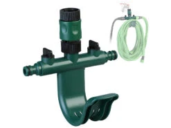Royal Gardineer Wasserverteiler Schlauch:Regulierbarer 2-fach-Wasserverteiler Mit Praktischer Schlauchhalterung