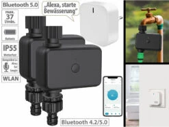 Royal Gardineer Smarthome-Zentrale:2er-Set Bewässerungscomputer Mit WLAN-Gateway & App-Steuerung
