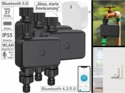Royal Gardineer Wasserhahn App:4er-Set Bewässerungscomputer Mit WLAN-Gateway & App-Steuerung