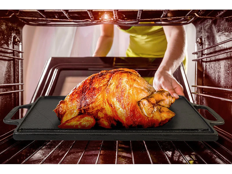 Rosenstein & Söhne BBQ Grillplatte:Gusseiserne Wende-Grillplatte, 34 X 21 Cm, 2er-Set 6 Rosenstein & Söhne BBQ Grillplatte:Gusseiserne Wende-Grillplatte, 34 X 21 Cm, 2er-Set – Bild 4