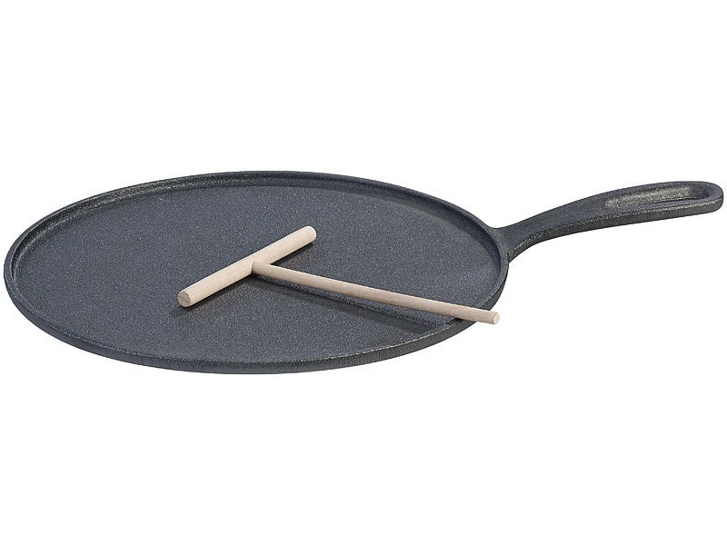 Rosenstein & Söhne Kochgeschirr:Gusseiserne Crêpe-Pfanne Für Grill Und Herd Mit Teigverteiler, 2er-Set 5 Rosenstein & Söhne Kochgeschirr:Gusseiserne Crêpe-Pfanne Für Grill Und Herd Mit Teigverteiler, 2er-Set – Bild 3
