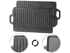 Rosenstein & Söhne BBQ Grillplatte:Gusseiserne Wende-Grillplatte, 34 X 21 Cm, 2er-Set