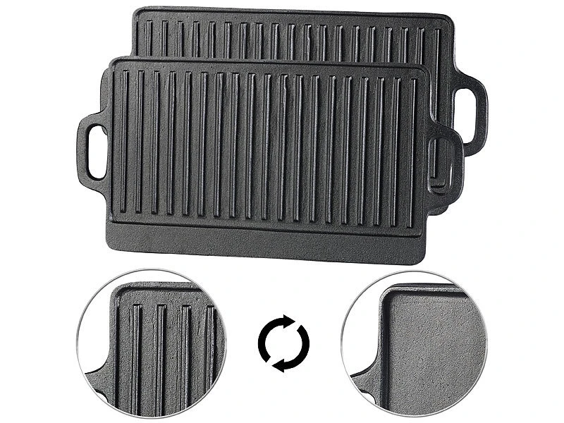 Rosenstein & Söhne BBQ Grillplatte:Gusseiserne Wende-Grillplatte, 34 X 21 Cm, 2er-Set 3 Rosenstein & Söhne BBQ Grillplatte:Gusseiserne Wende-Grillplatte, 34 X 21 Cm, 2er-Set