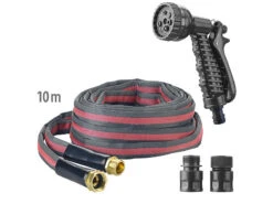 Royal Gardineer Textilschlauch:UV-beständiger Textil-Gartenschlauch Mit Brause, 2 Strahlarten, 10 M