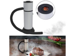 Rosenstein & Söhne Rauchgenerator:Portable Kaltrauch-Räucherpistole Mit Schlauch, Alukammer & Standfuß