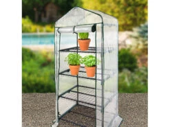 Royal Gardineer Tomaten-Gewächshaus:2er-Set Folien-Gewächshäuser, 4 Etagen, Aufroll-Tür, 69x160x49cm, Weiß -Rosenstein & Söhne Shop zx8096 5 1
