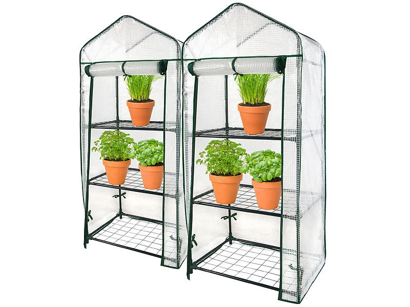 Royal Gardineer Minigewächshaus:2er-Set Folien-Gewächshäuser, 3 Etagen, Aufroll-Tür, 59x126x39cm, Weiß 3 Royal Gardineer Minigewächshaus:2er-Set Folien-Gewächshäuser, 3 Etagen, Aufroll-Tür, 59x126x39cm, Weiß