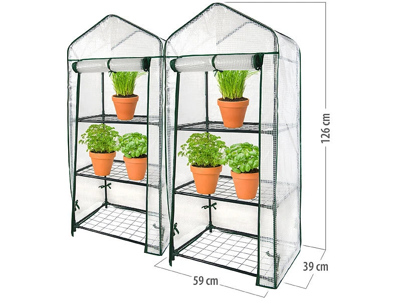 Royal Gardineer Minigewächshaus:2er-Set Folien-Gewächshäuser, 3 Etagen, Aufroll-Tür, 59x126x39cm, Weiß 4 Royal Gardineer Minigewächshaus:2er-Set Folien-Gewächshäuser, 3 Etagen, Aufroll-Tür, 59x126x39cm, Weiß – Bild 2