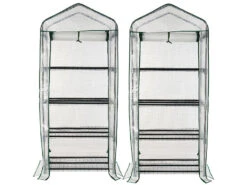 Royal Gardineer Tomaten-Gewächshaus:2er-Set Folien-Gewächshäuser, 4 Etagen, Aufroll-Tür, 69x160x49cm, Weiß