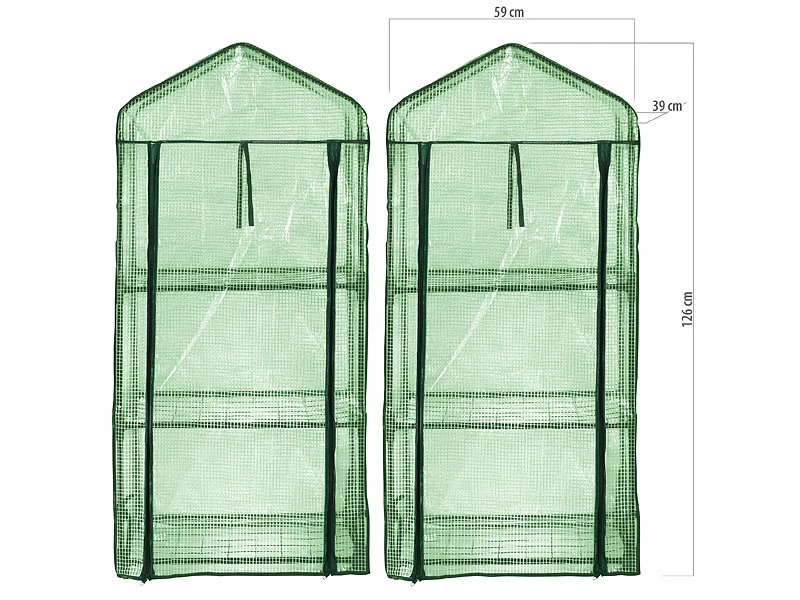 Royal Gardineer Gewächshaus-Folienzelte:2er-Set Folien-Gewächshäuser, 3 Etagen, Aufroll-Tür, 59x126x39cm, Grün 4 Royal Gardineer Gewächshaus-Folienzelte:2er-Set Folien-Gewächshäuser, 3 Etagen, Aufroll-Tür, 59x126x39cm, Grün – Bild 2