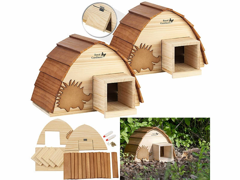 Royal Gardineer Igelhaus Baukasten:2er-Set Wetterfeste Igelhäuser Mit Schindeldach Aus Echtholz, Bausatz 3 Royal Gardineer Igelhaus Baukasten:2er-Set Wetterfeste Igelhäuser Mit Schindeldach Aus Echtholz, Bausatz