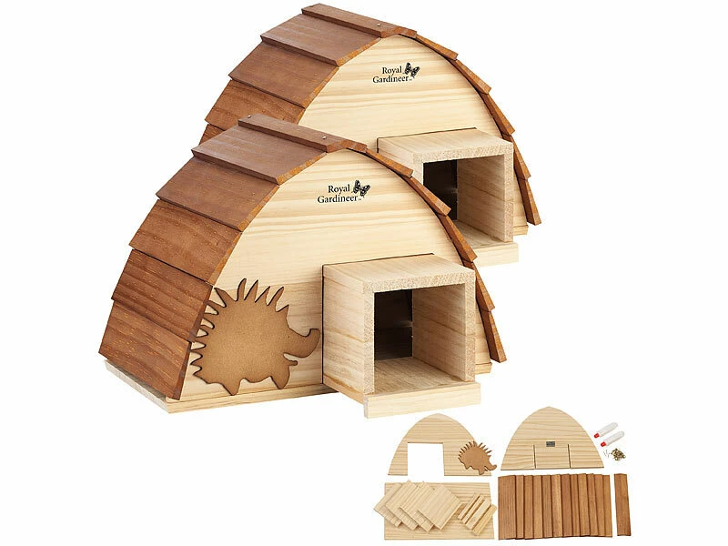 Royal Gardineer Igelhaus Baukasten:2er-Set Wetterfeste Igelhäuser Mit Schindeldach Aus Echtholz, Bausatz 4 Royal Gardineer Igelhaus Baukasten:2er-Set Wetterfeste Igelhäuser Mit Schindeldach Aus Echtholz, Bausatz – Bild 2