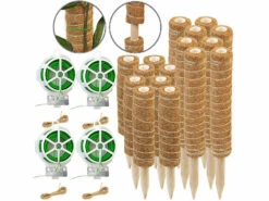 Royal Gardineer Moosstab Rankhilfe:16er-Set Rankhilfen Aus Kokosfaser & Holz, 2x40 Cm, 2x30 Cm,Juteschnur