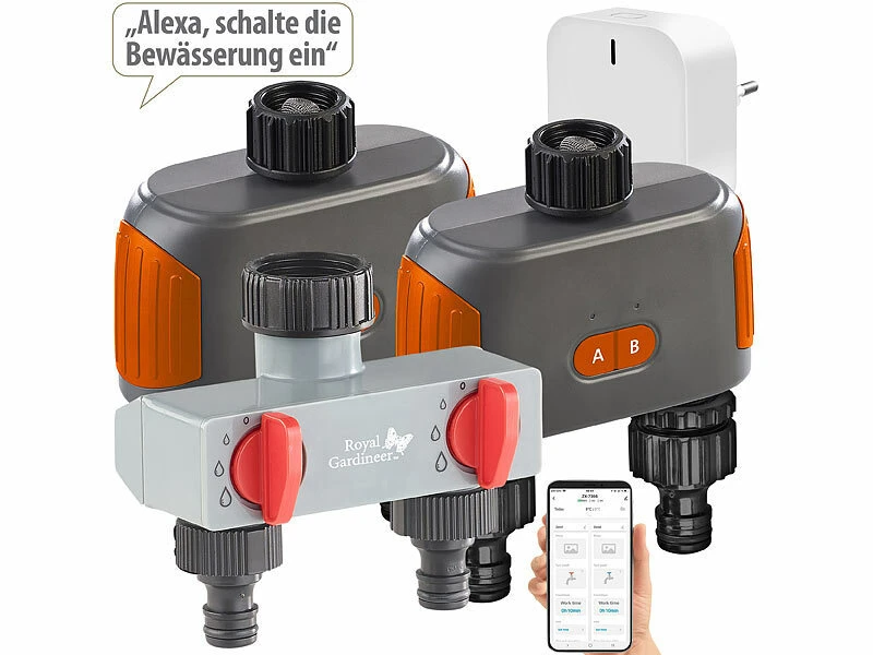 Royal Gardineer WLAN-Bewässerungsanlagen:2er-Set WLAN-Bewässerungscomputer Mit Dual-Ventil, 2-fach-Verteiler 4 Royal Gardineer WLAN-Bewässerungsanlagen:2er-Set WLAN-Bewässerungscomputer Mit Dual-Ventil, 2-fach-Verteiler – Bild 2